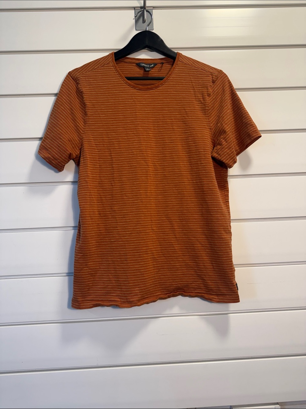 Toad&Co Rust Orange Fine-Striped Crew Tee